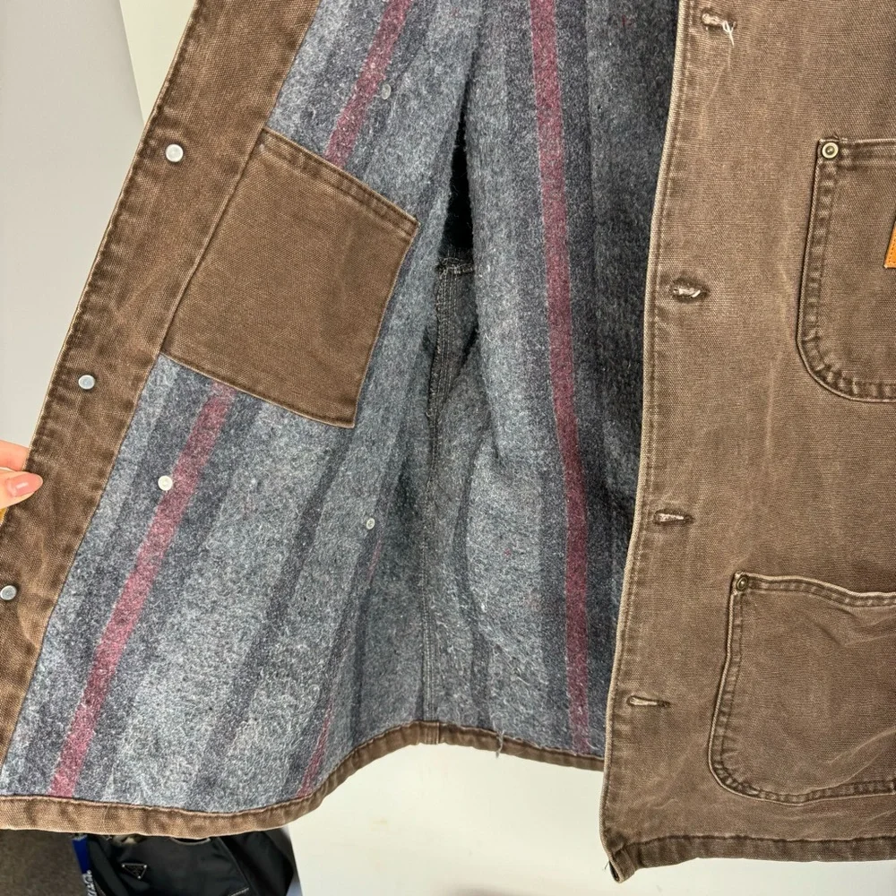 Vintage Carhartt Blanket Lined Chore Barn Jacket C02CHT Coat Brown Sz Large - Picture 4 of 16